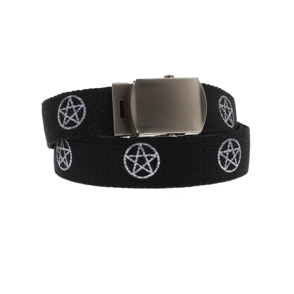 Zac's Alter Ego - White pentagram Canvas Webbing Riem - Zwart/Wit